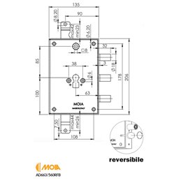 Serratura per porte blindate MOIA AD663/560RFB entrata chiave