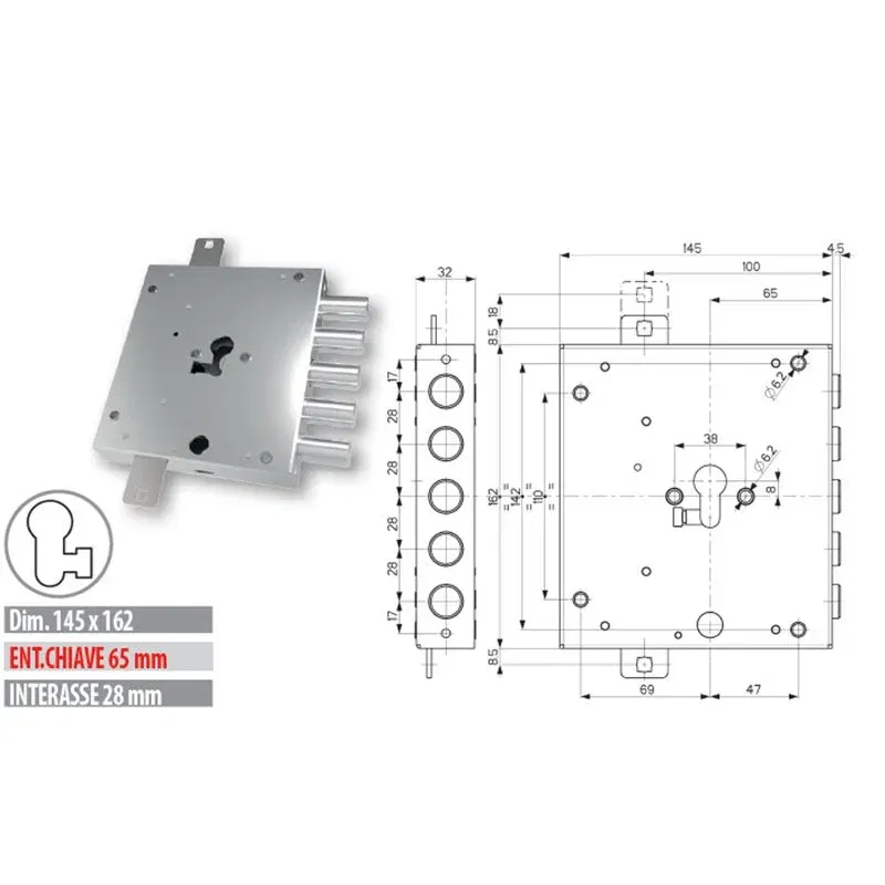 Mottura 89.8583DR/Q armored door lock with European cylinder Mottura 89.8583DR/Q armored door lock with European cylinder