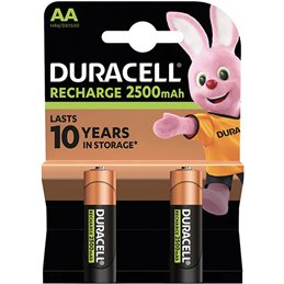 Duracell HR6B2 2500 mAh rechargeable AA batteries, blister pack of 2