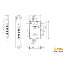 European cylinder armored lock MOIA RCI 664/280 RFB REVERSIBLE