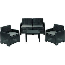 Garden Set Table + Sofa and 2 Chairs in PP/Rattan - ISEO VIGOR