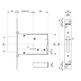Mottura 40.704 lateral KA mortise lock (pack of 10)