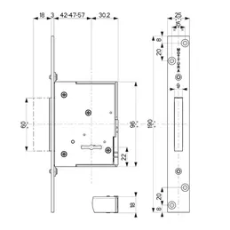 Mottura 40.751 lateral double map mortise lock