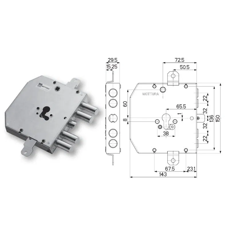 Armored door lock Mottura 89E310W22T type ESETY (Tesio)