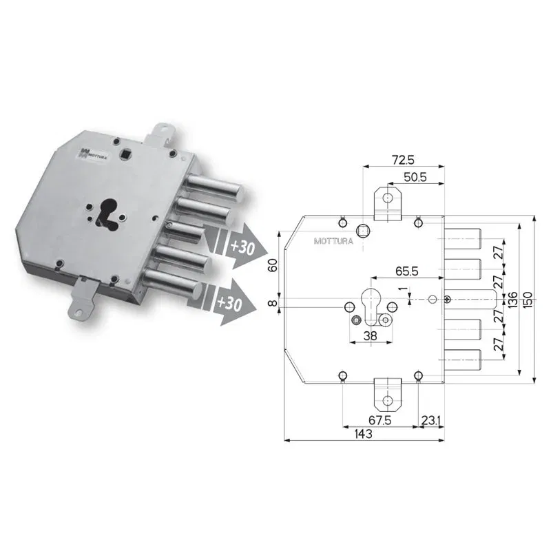 Mottura 89E310WE7T ESETY type armored door lock (Tesio)