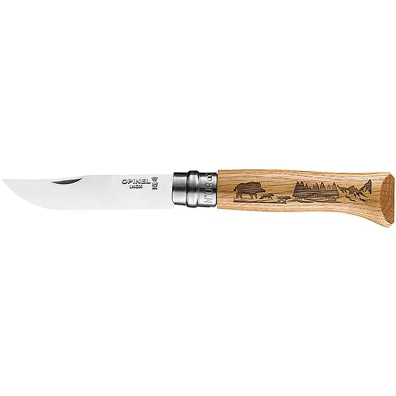 Opinel Virobloc N.8 VRI ANIMALIA knife with pyrographed handle