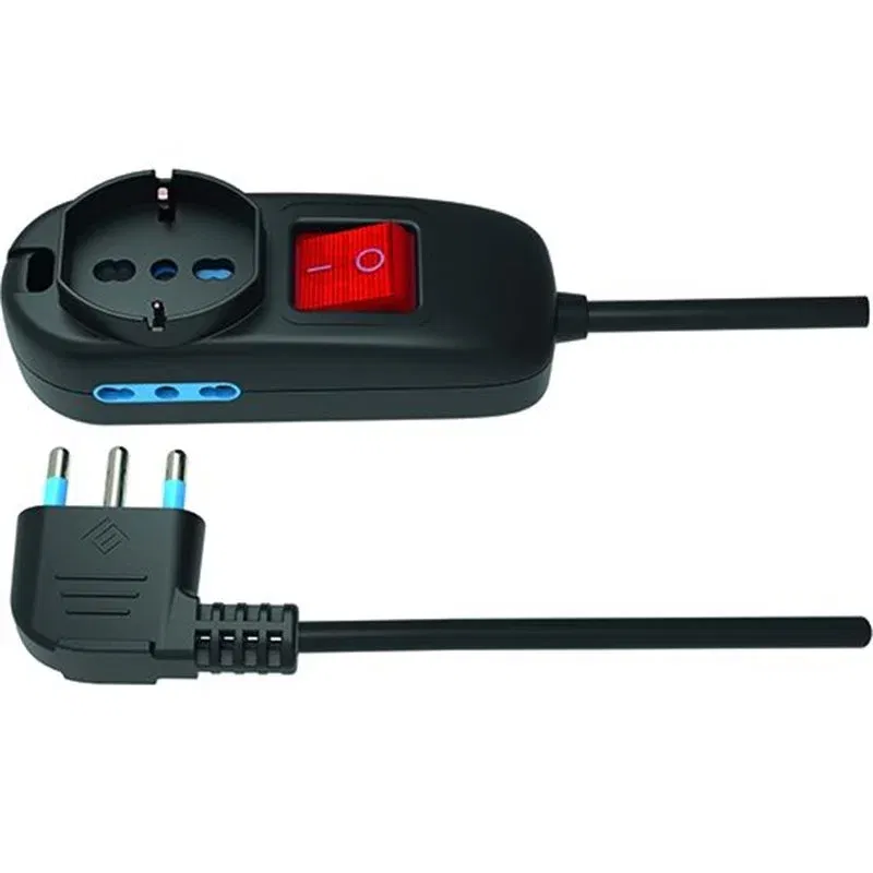 Multi-socket power strip 3 places Schuko+by-pass 16A plug black