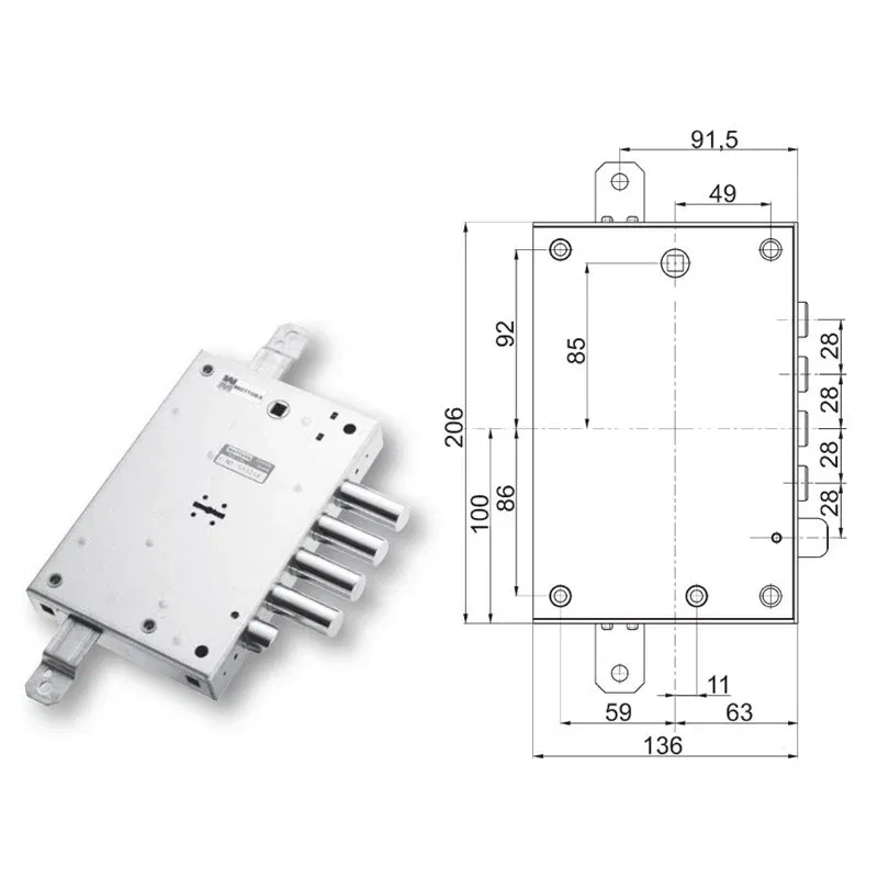 Security door lock Mottura 89.571EFC for EFFEPI