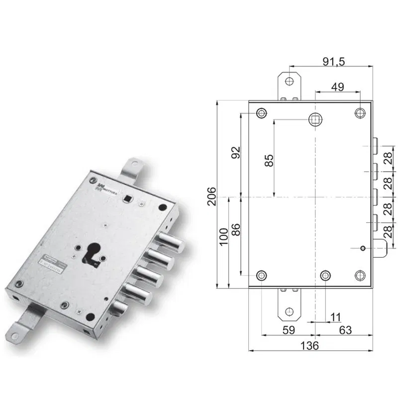 Serratura porta blindata Mottura 89.8571EF/Q triplice 1/2g EFFEPI