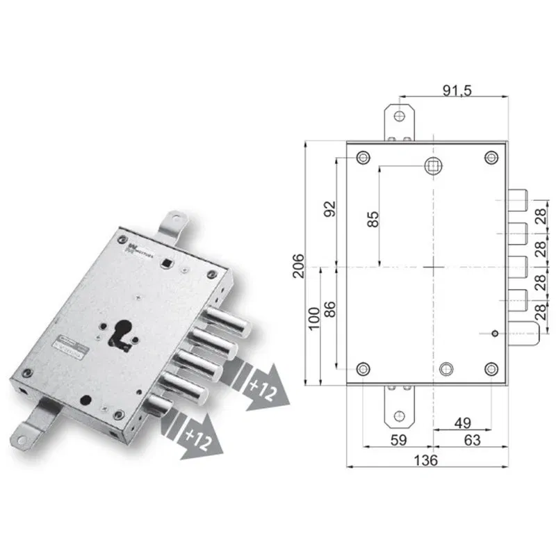 Serratura porta blindata Mottura 89.8571MR/Q triplice 1/2g EURODOOR