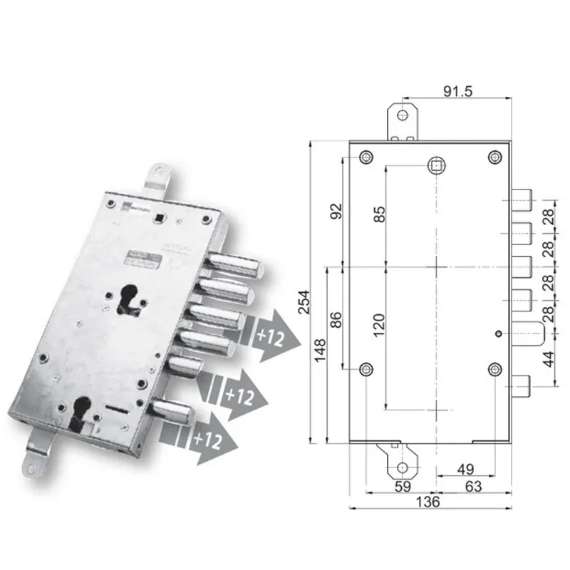 Security door lock Mottura 89.8589MR/Q Euro profyle for EURODOOR
