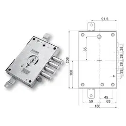 Security door lock Mottura 89.671FE/B for FEDELI