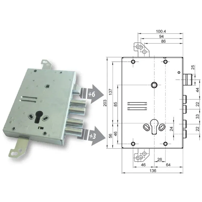 Mottura 89.G515W2MQ triple 1/2g GASPEROTTI armored door lock