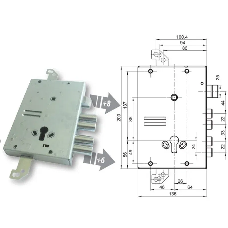 Mottura 89.G515W2DQ triple 1/2g GASPEROTTI armored door lock Mottura 89.G515W2DQ triple 1/2g GASPEROTTI armored door lock