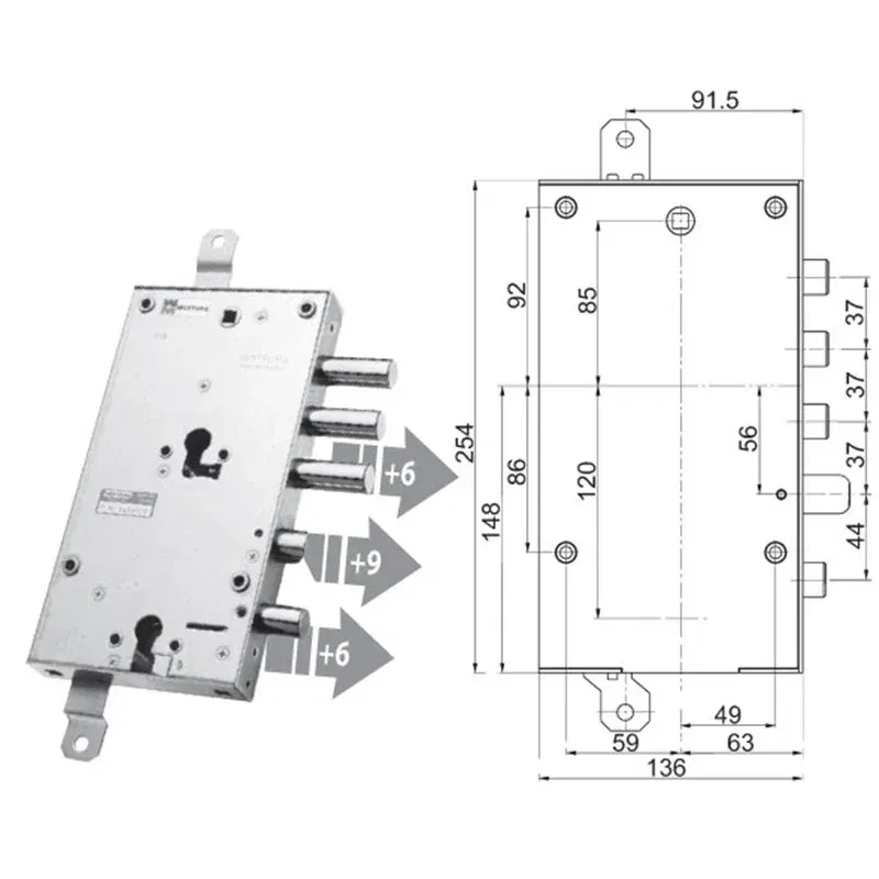 Mottura 89.8595G/1Q triple 1/2g GREG armored door lock