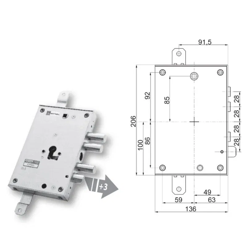 Security door lock Mottura 89.8571IC/Q for ICA