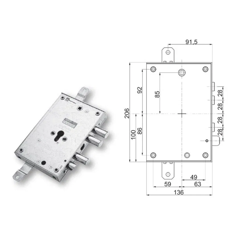 Security door lock Mottura 89.8571IS/Q for ISALL