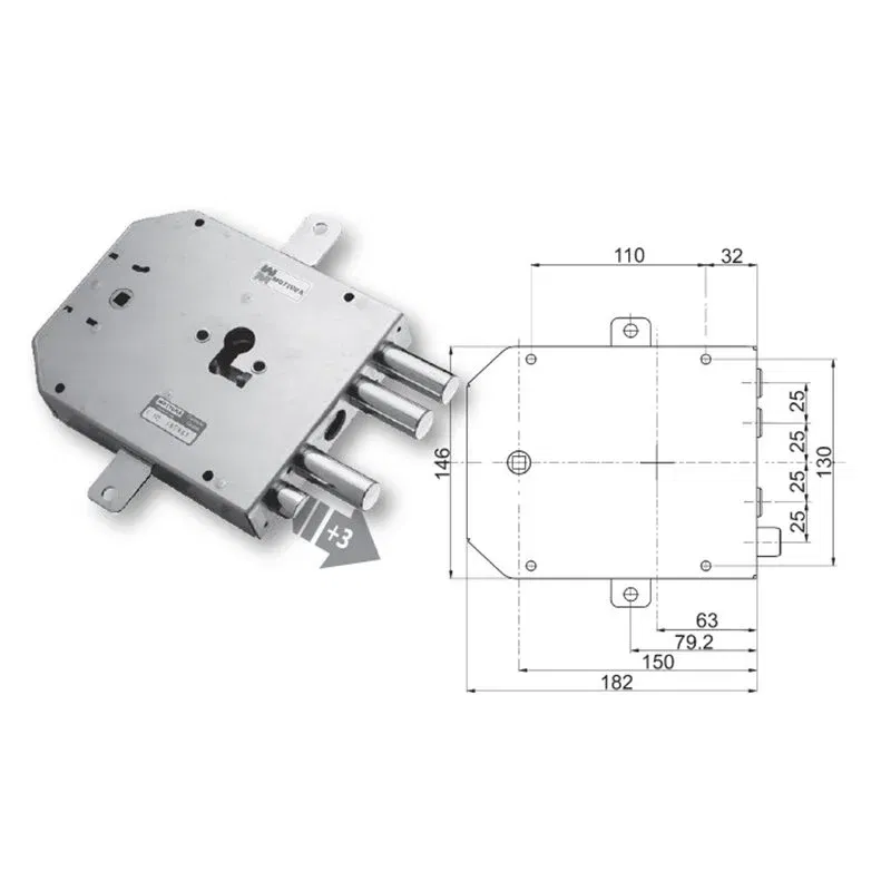 Serratura porta blindata Mottura 89.8555MET triplice 1/2g METALNOVA