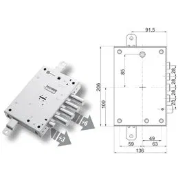 Mottura 89.571KOS035S triple 1/2g OIKOS armored door lock