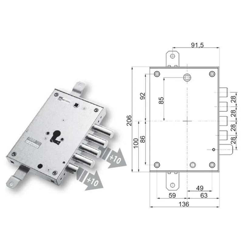 Mottura 89.8571PAN triple 1/2g OIKOS armored door lock Mottura 89.8571PAN triple 1/2g OIKOS armored door lock