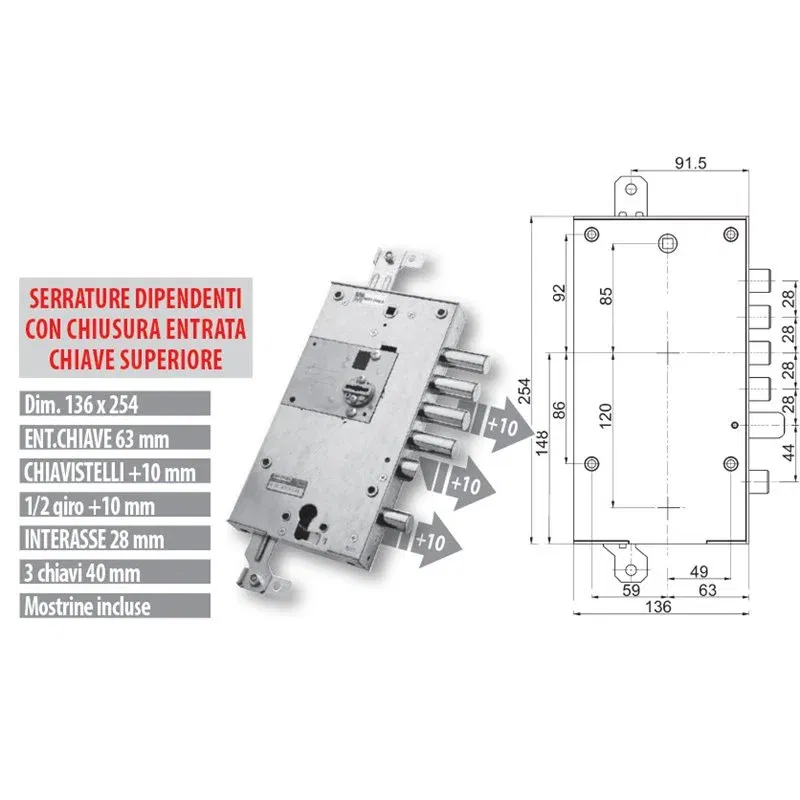 Security door lock Mottura 89.K597DR/S2 plurisystem for DIERRE