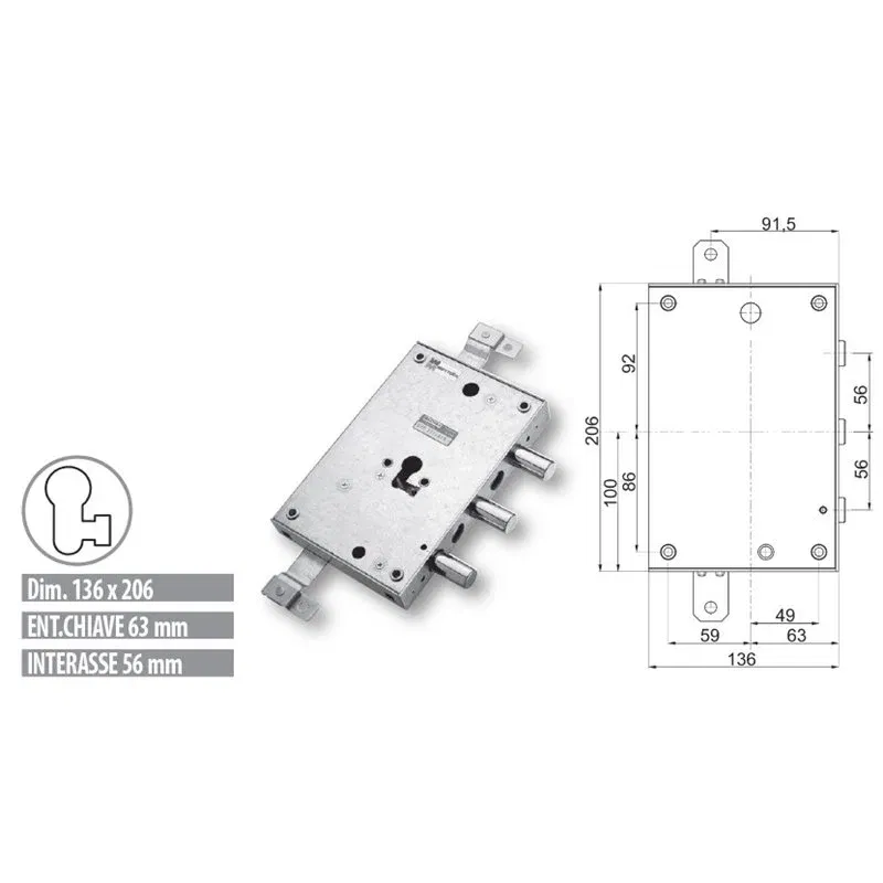 Security door lock Mottura 89.8583D6 Euro profyle for DIERRE