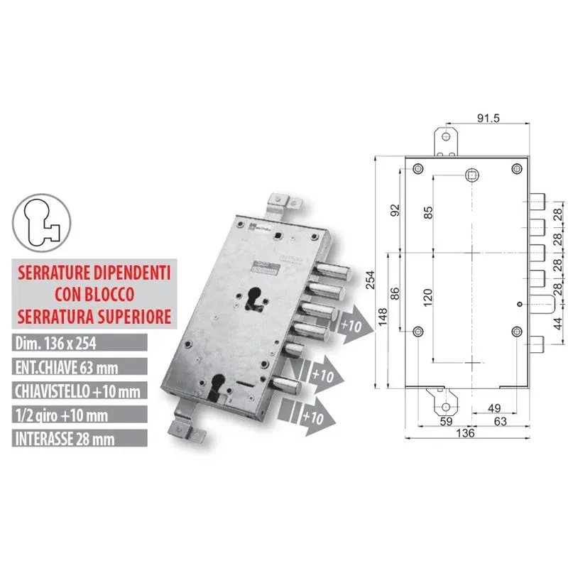 Security door lock Mottura 89.8595/S8AQ Euro profyle for DIERRE