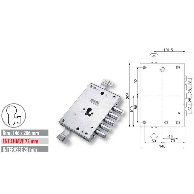 Security door lock Mottura 89.8583D7 Euro profyle for DIERRE