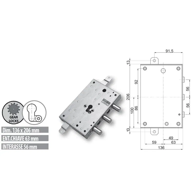 Security door lock Mottura 89.84383 Euro profyle for DIERRE