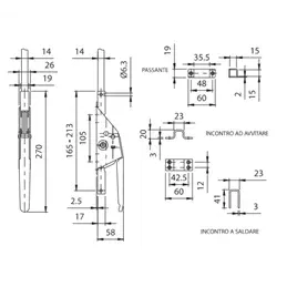 Cariglione lever lock type CAR 682 COMUNELLO with key for metal windows