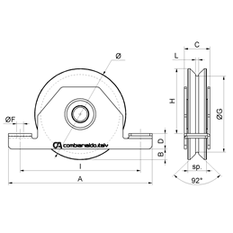 Wheel for Y-groove gates with support