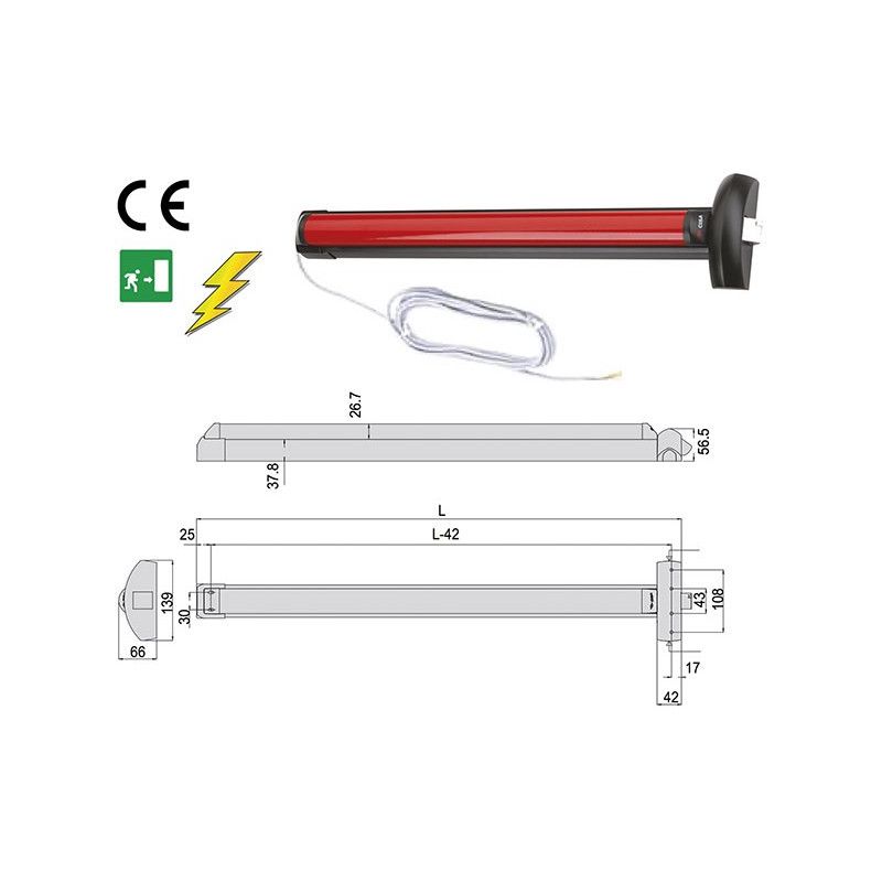 Cisa 59851.10 e-FAST panic exit device Motorized L 1200 Cisa 59851.10 e-FAST panic exit device Motorized L 1200