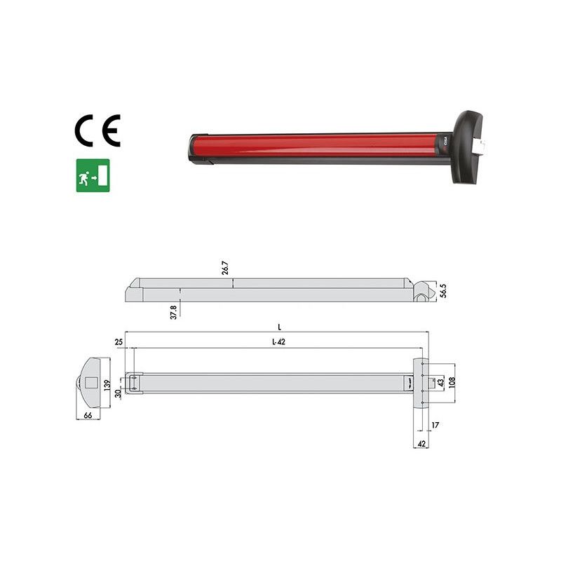 Cisa panic exit device 59801.11.0 Fast Touch Lateral L 840